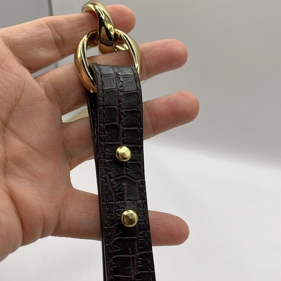 Talbots Black Croc Embossed Genuine Leather 1" With Golden Rings Belt Large - Picture 11 of 11
